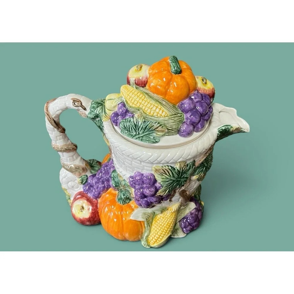 Fitz & Floyd Omnibus Harvest Bounty Cornucopia Ceramic 1993 Teapot Tea Pot 30 OZ